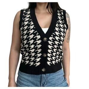 Haute Monde Women's Size Large Houndstooth Academia Black Brown Sweater Vest